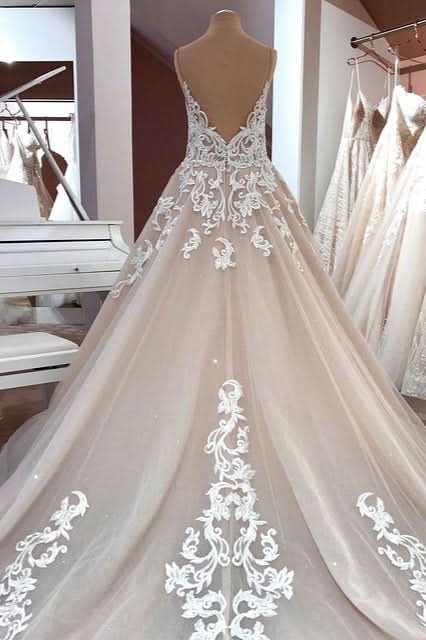 A-Line Sweetheart Princess Wedding Dress With Tulle Lace BM bride