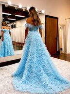 Sweet A-Line Sweetheart Tiered Tulle Long Prom Dress with Slit BM bride