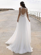V-Neck Sleeveless Lace Wedding Dress BM bride