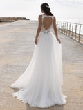 V-Neck Sleeveless Lace Wedding Dress BM bride