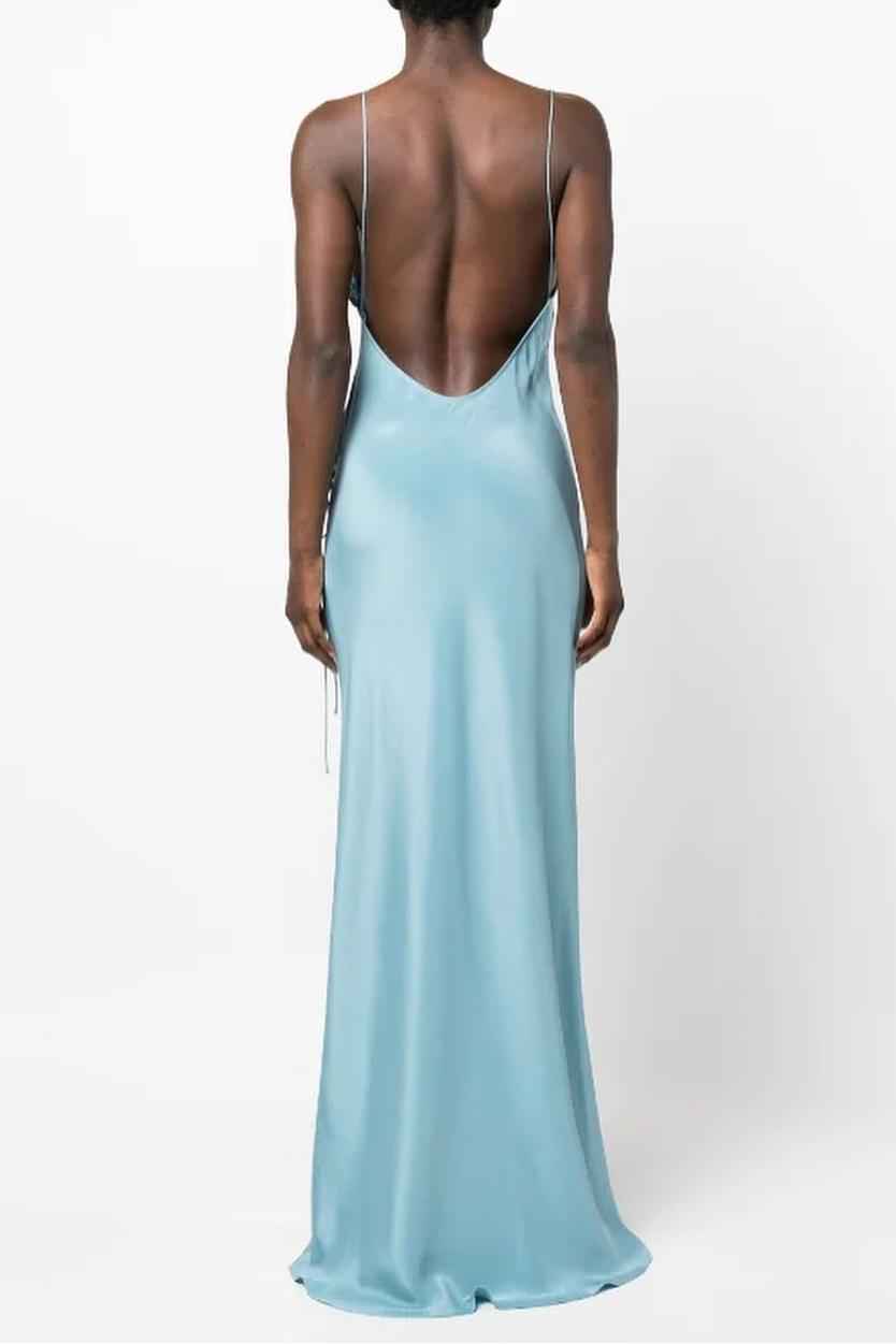 Spaghetti Strap Backless Sleeveless Long Prom Dress With Ruffles