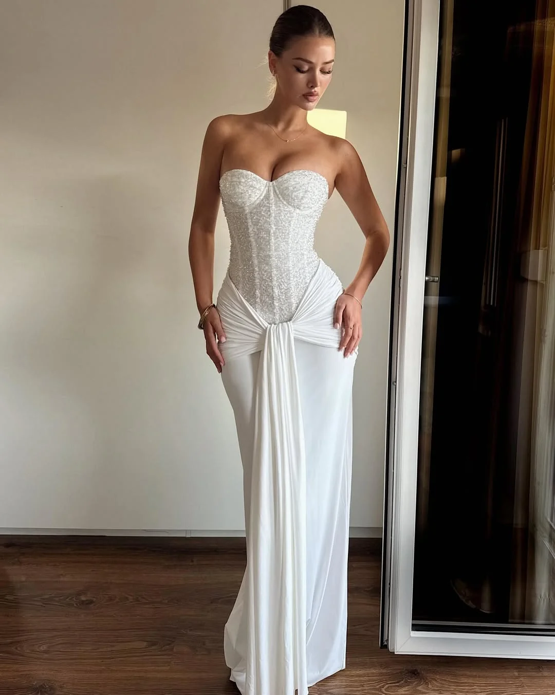 Strapless Sweetheart Sleeveless Long Mermaid Prom Dress With Pleated BMBRIDE
