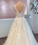 Long A-line V-neck Sleeveless Wedding Dress With Lace Tulle BM bride