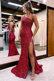 Long Mermaid Evening Dress V Neck with Sequins and Slit BM bride
