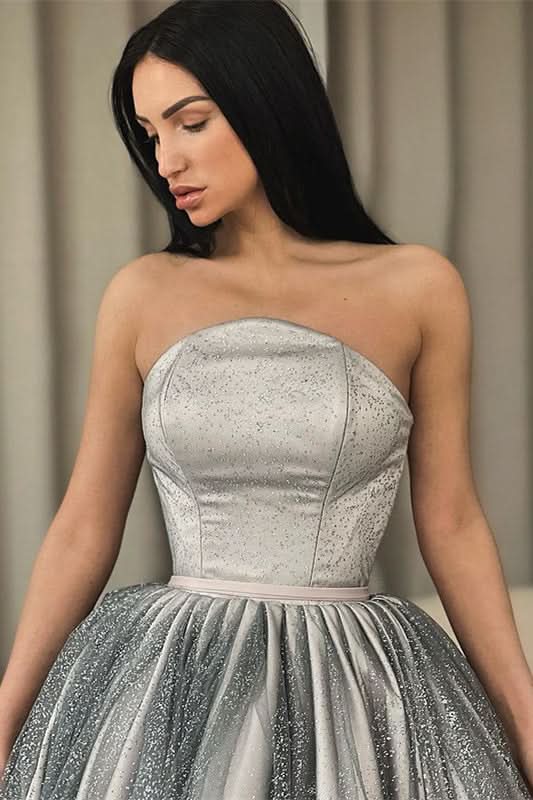 Silver Strapless Short A-Line Prom Dress with Sequins BM bride