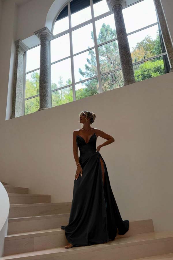 Strapless Sleeveless Long Mermaid Prom Dress With Split Pleated BMBRIDE