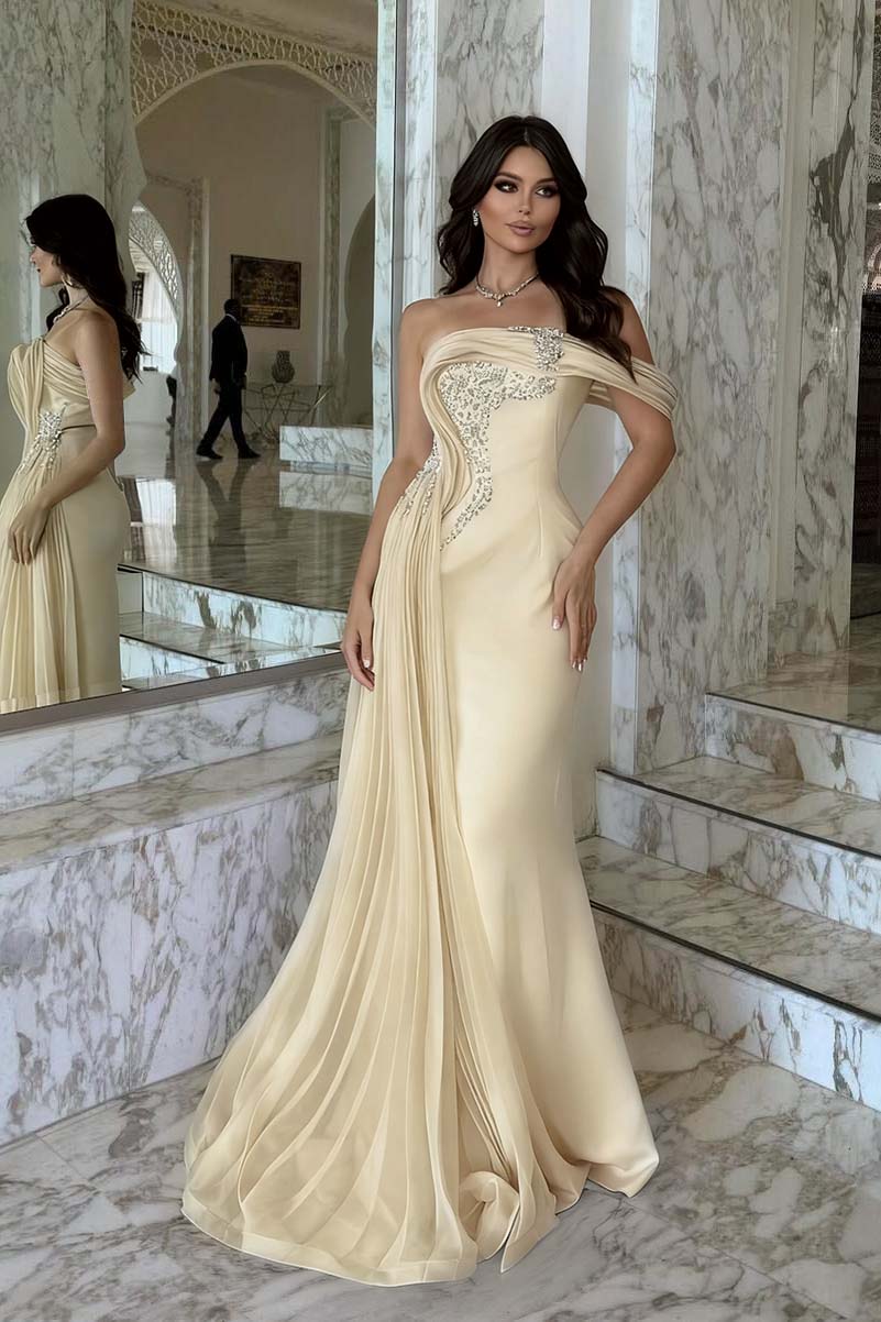 One Shoulder Sleeveless Long Mermaid Prom Dress With Beading BMBRIDE