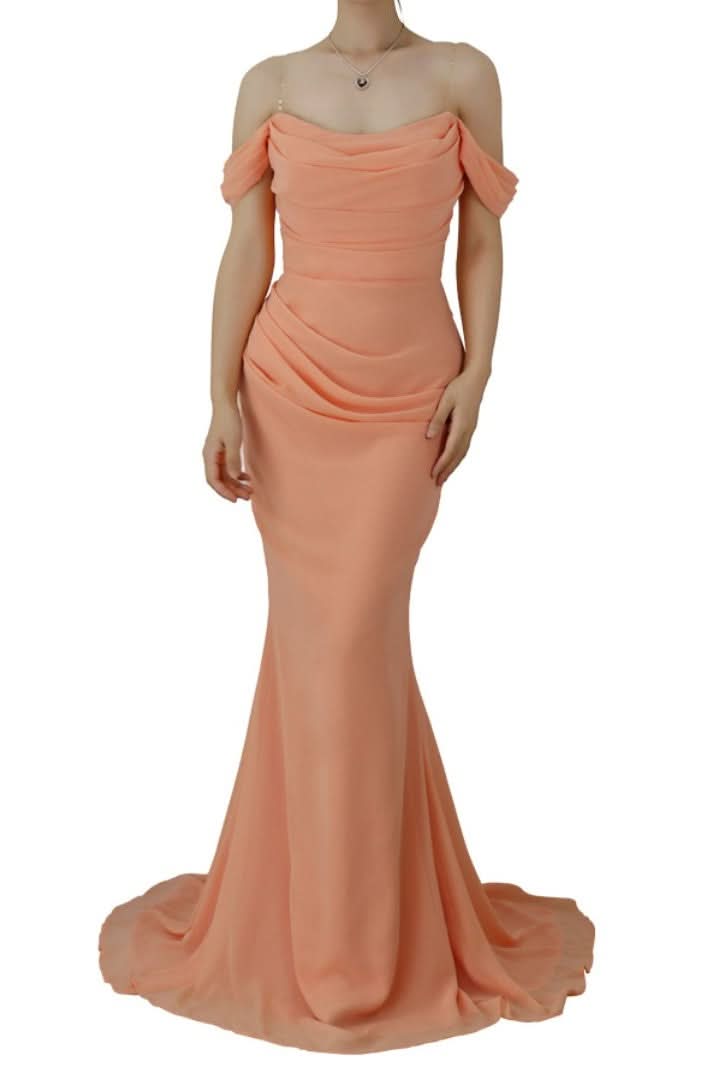 Lotus Root Pink Off-the-Shoulder Mermaid Long Prom Dress BM bride