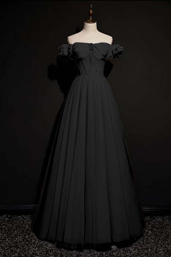 Off the Shoulder Strapless Sleeveless Long Prom Dress With Tulle BMBRIDE