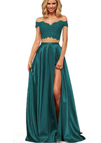 Off-the-Shoulder Two Pieces Prom Dress with Appliques and Slit BM bride