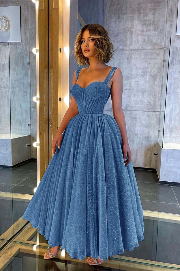 Chic Glittering Straps Sweetheart Sleeveless A Line Prom Dress With Sequins BMBRIDE