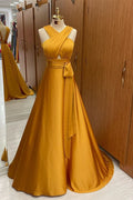 Elegant Strapped A-Line Long Prom Dress with Halter BM bride
