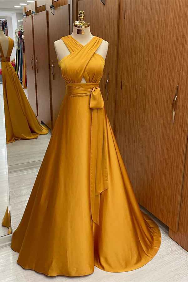 Gorgeous Straps Sleeveless A Line Long Prom Dress With Halter On Sale