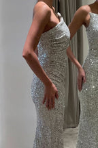 Luxurious Silver Strapless Prom Dress, Slimming Sweep Mermaid BM bride