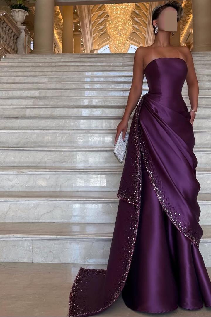 Chic Strapless Sleeveless Long Prom Dress With Pleated Beading BMBRIDE