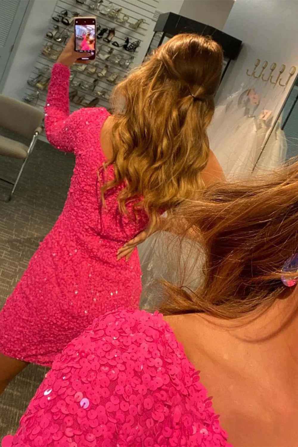 Blue Sequins Homecoming Dress with Sleeves Bmbride