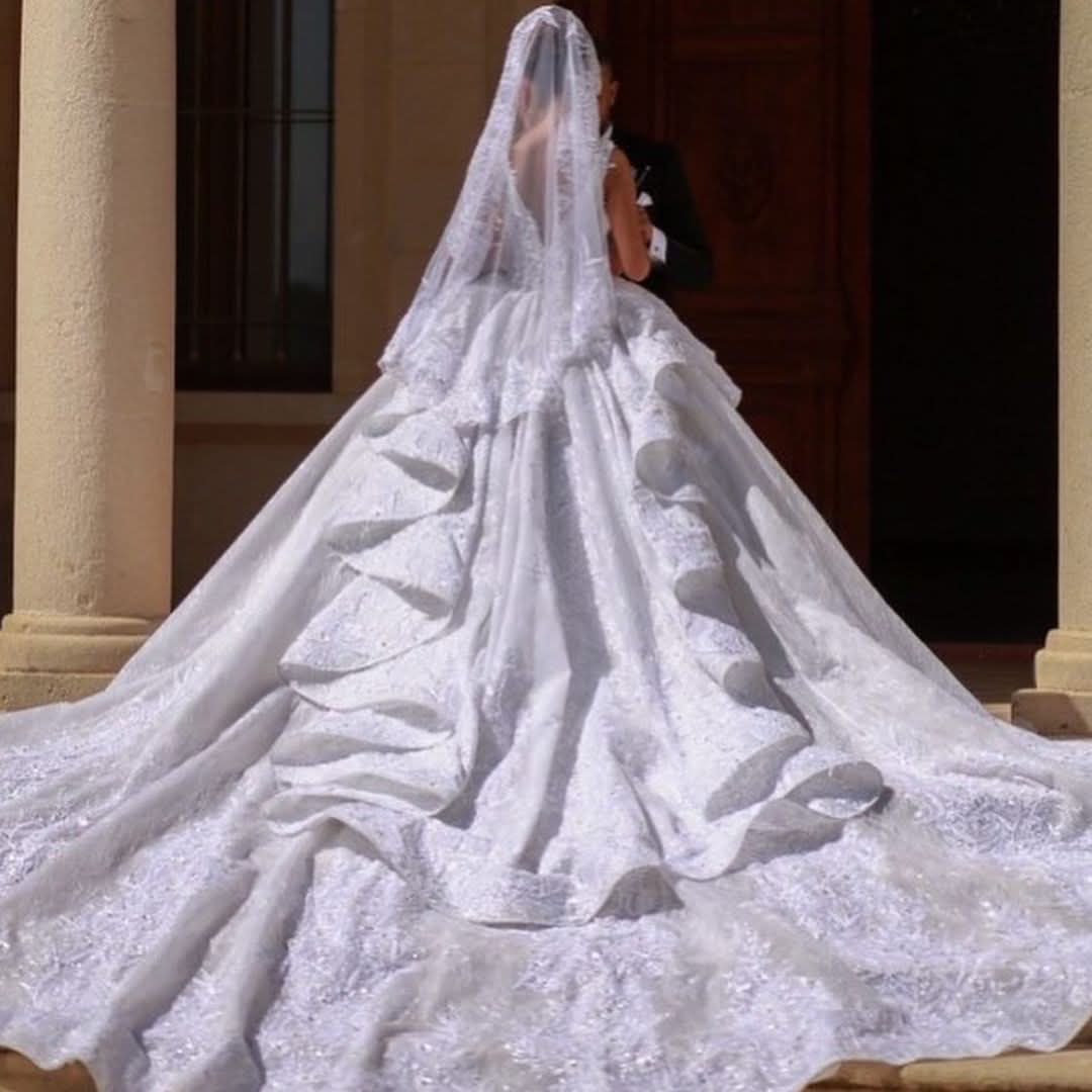 Off The Shoulder Ball Gown Wedding Dress With Pleated Tulle Ruffles BM bride