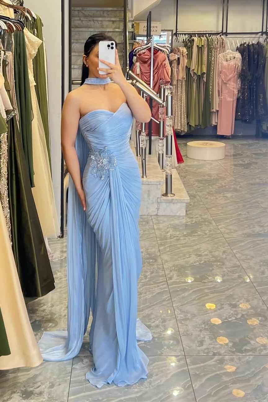 Strapless Sleeveless Long Mermaid Prom Dress With Pleated Appliques