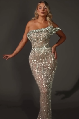 Chic Silver One Shoulder Strapless Sleeveless Long Prom Dress With Sequins