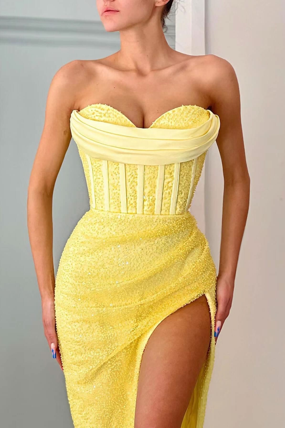 Daffodil Sweetheart Mermaid Prom Dress with Sequin Split BM bride