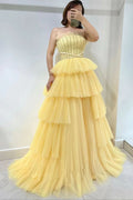 Daffodil Strapless Sleeveless Layered Tulle Prom Dress BM bride