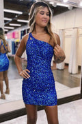 Sparkly Royal Blue One Shoulder Sequins Homecoming Dress Bmbride