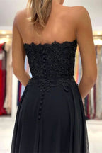 Black Sweetheart Prom Dress Appliques with Split BM bride