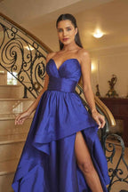 Strapless Sleeveless Sweetheart Split Long Prom Dress With Ruffles