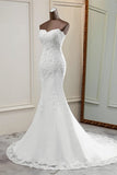 Strapless Lace Applique Long Mermaid Wedding Dress with Beading BM bride