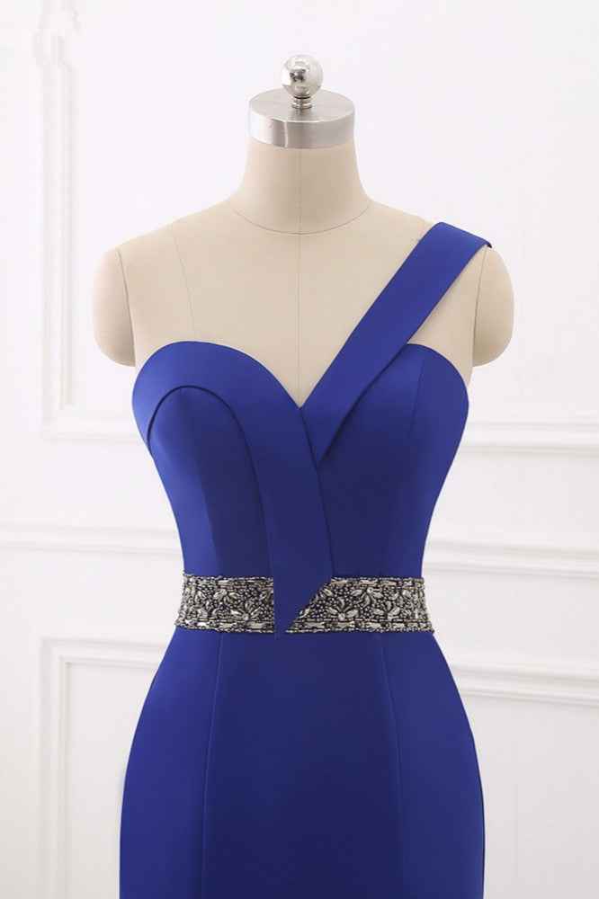 Royal Blue One Shoulder Sleeveless Mermaid Prom Dress With Beading