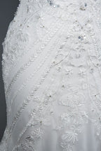 Mermaid Scoop Neck Jewel Wedding Dress with Beadings and Appliques BM bride