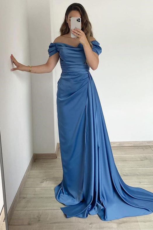 Off the Shoulder Mermaid Strapless Pleated Prom Dress With Ruffles Online