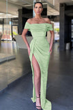 Lilac Off-The-Shoulder Split Mermaid Prom Dress with Sequins BM bride