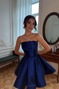One Shoulder Sleeveless Short A Line Prom Dress With Pleated BMBRIDE