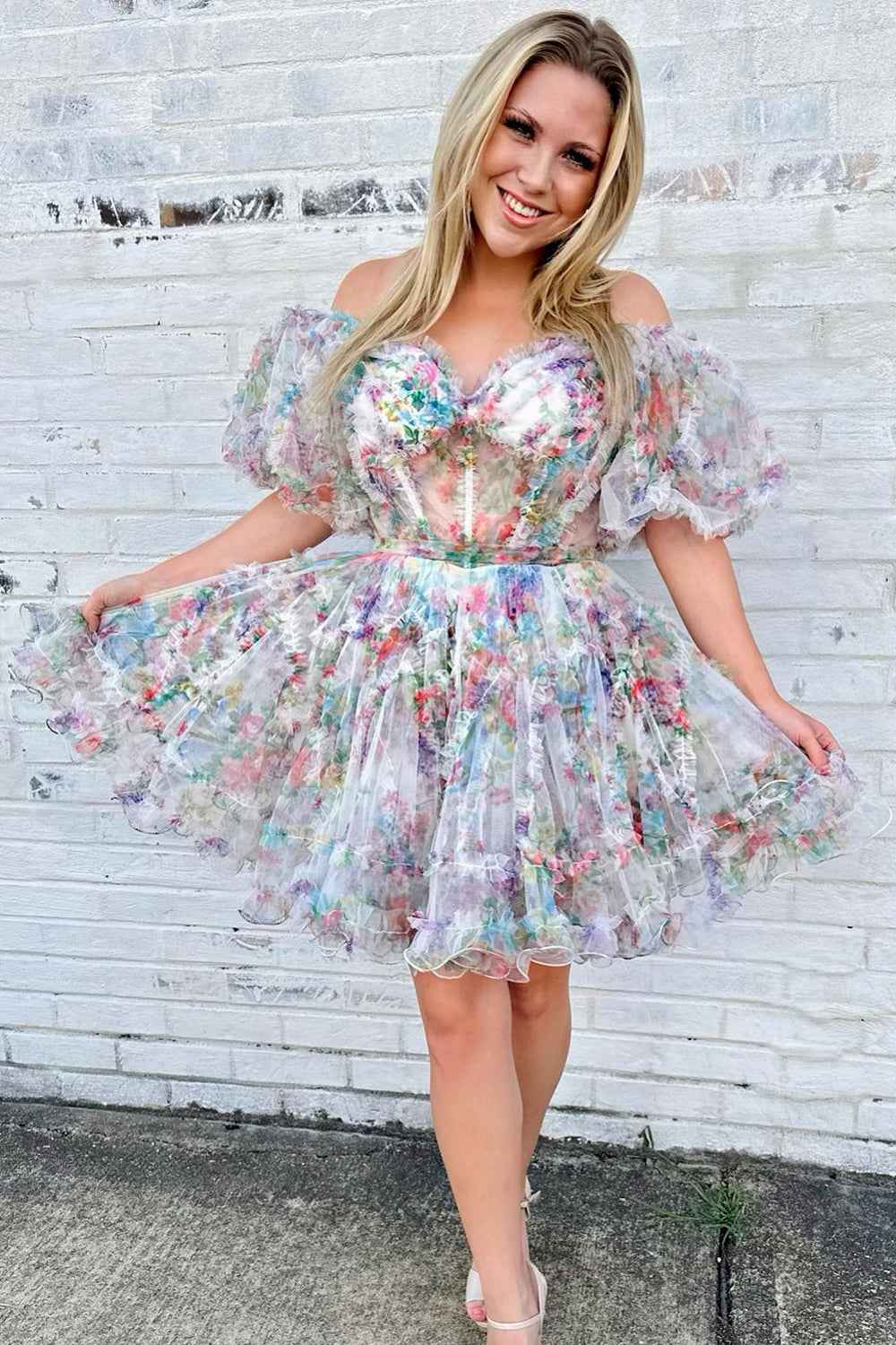 Lavender Floral A-Line Short Homecoming Dress Bmbride