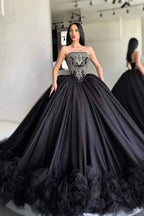 Gorgeous Strapless Ball Gown Prom Dress Sleeveless With Appliques Black