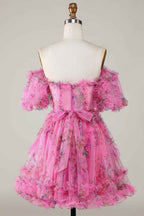 Purple Floral A-Line Short Homecoming Dress