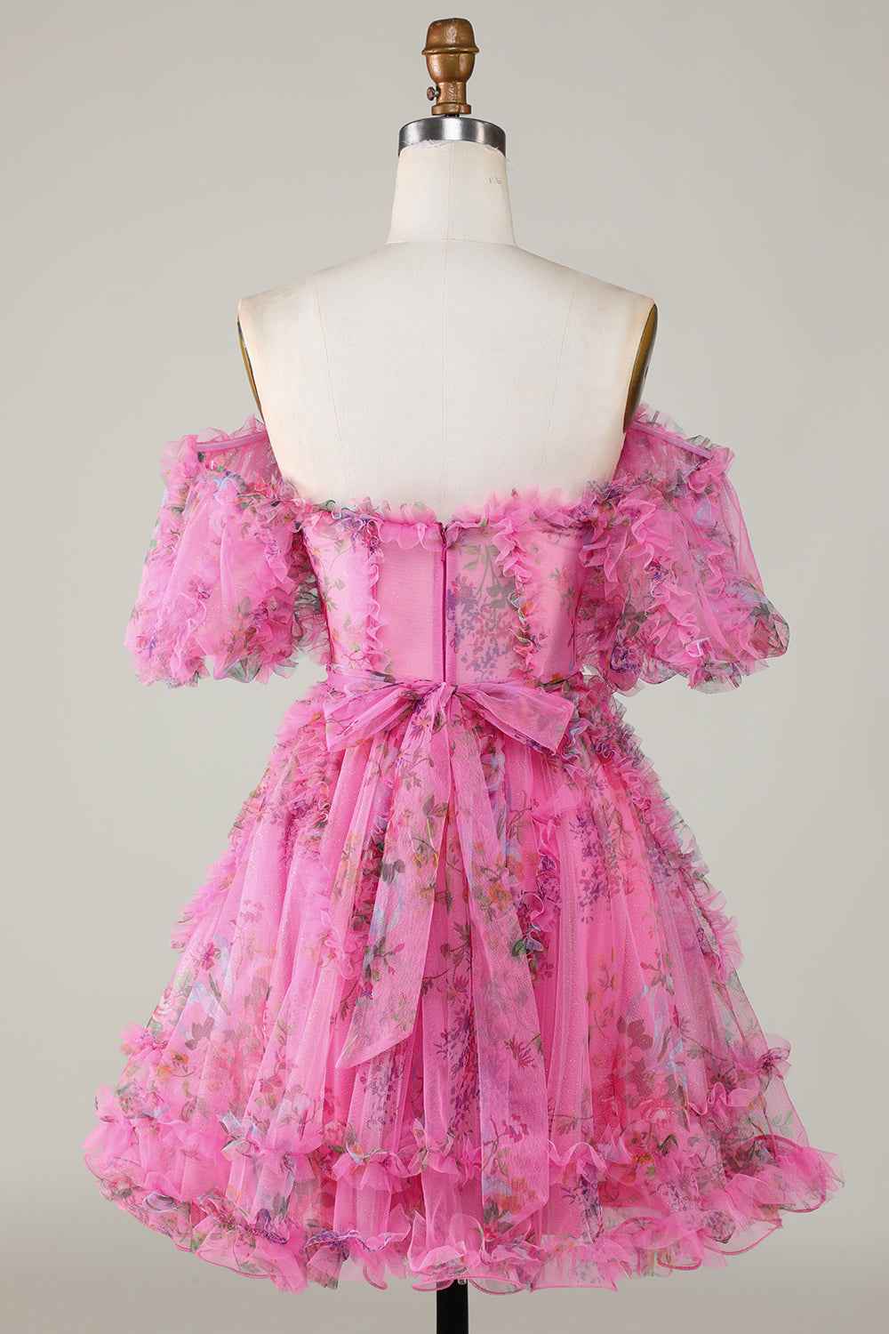 Purple Floral A-Line Short Homecoming Dress