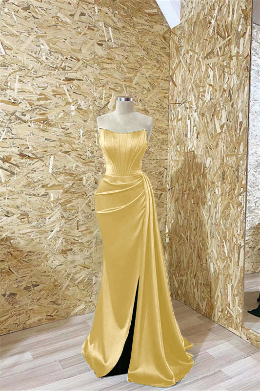 Modern Dark Green Strapless Mermaid Prom Dress Pleated With Ruffles