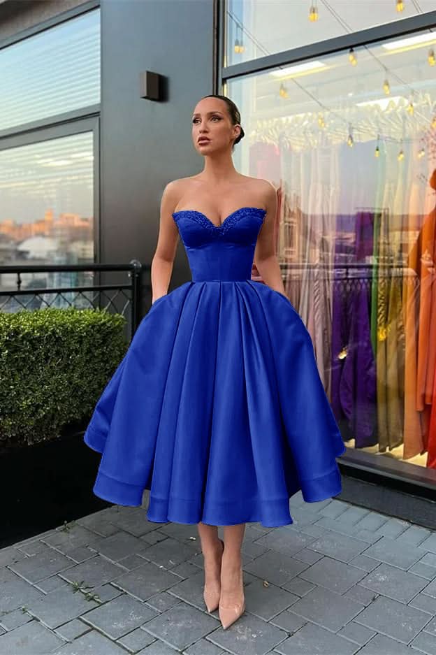 Sweetheart Sleeveless Evening Dress Short with Beading and Pockets BM bride