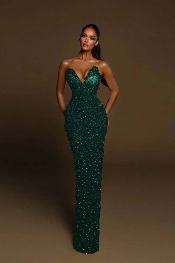 Strapless Sleeveless Long Mermaid Prom Dress With Pleated Beading BMBRIDE