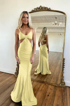 Simple Red Spaghetti Strap Long Mermaid Prom Dress with Taping Detail BM bride