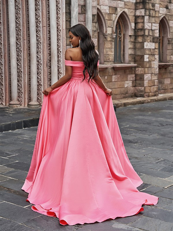 Pink Off-the-Shoulder Long Prom Dress with Split BM bride