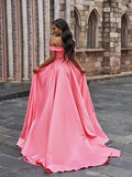 Pink Off-the-Shoulder Long Prom Dress with Split BM bride