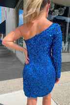 Fuchsia Sequins Homecoming Dress with Sleeves Bmbride