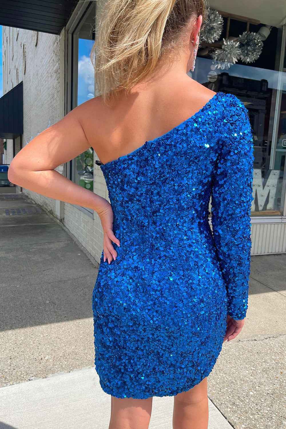 Fuchsia Sequins Homecoming Dress with Sleeves Bmbride