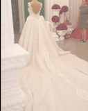 Spaghetti-Straps Sweetheart A-line Backless Wedding Dress With Appliques Lace BM bride