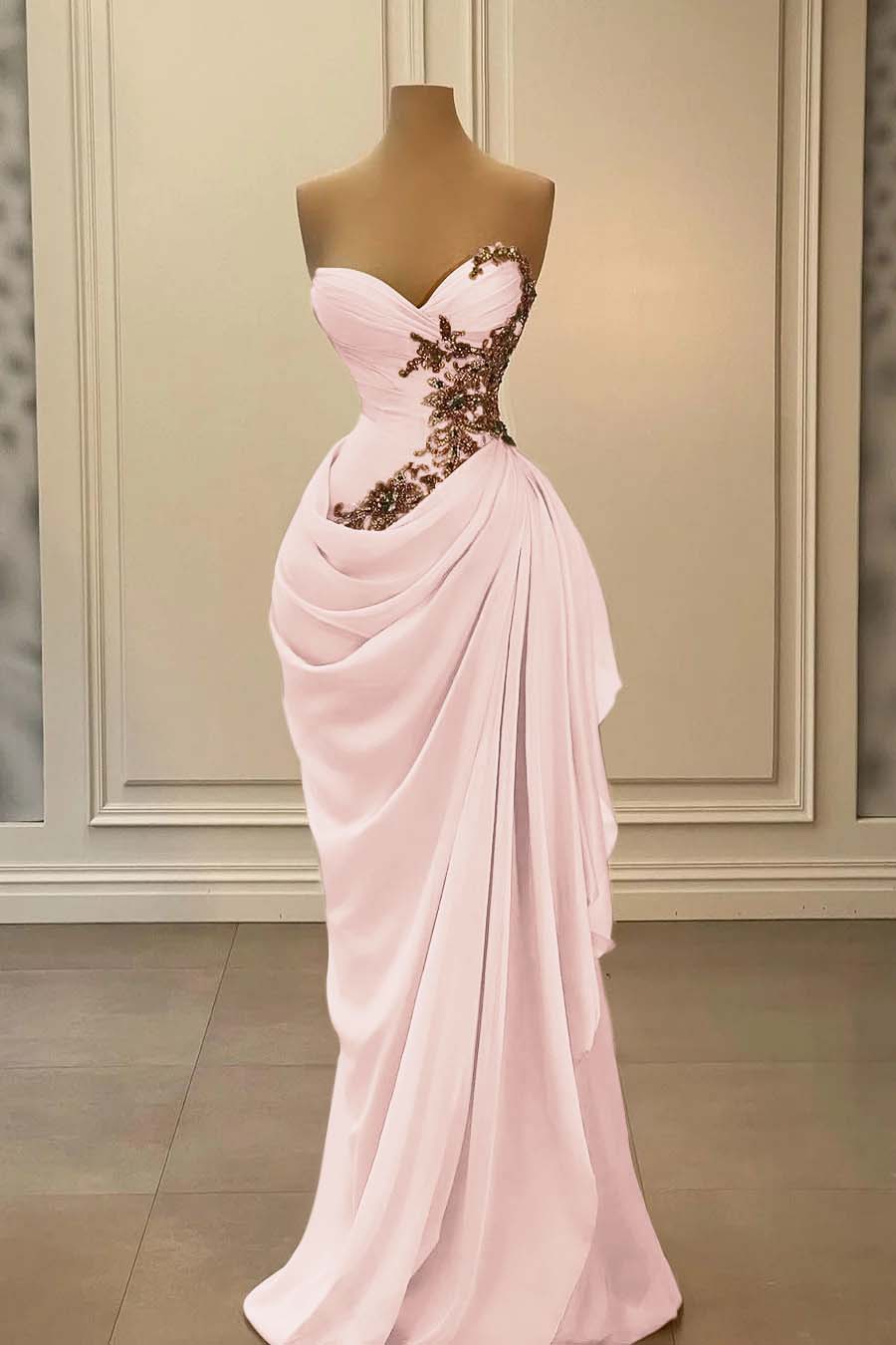 Strapless Sleeveless Long Mermaid Prom Dress With Appliques BMBRIDE
