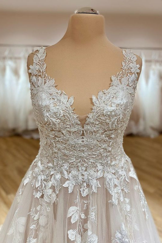 Sweetheart A-Line Wedding Dress with Tulle Ruffles and Lace Appliques BM bride