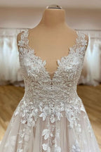 Sweetheart A-Line Wedding Dress with Tulle Ruffles and Lace Appliques BM bride